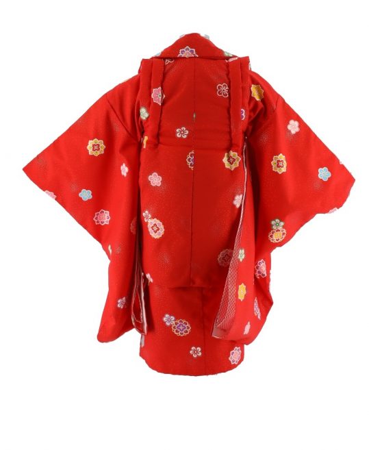 七五三 3歳女の子用被布[レトロシンプル](被布・着物)赤地・小さめの梅と華文No.40K